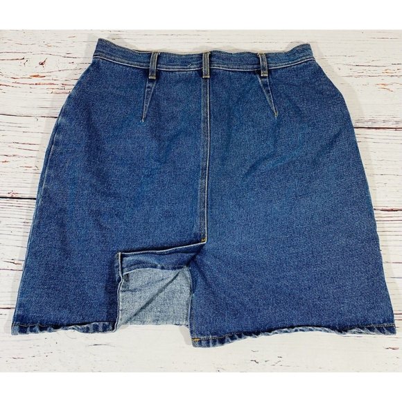Vintage Bill Blass Jean Denim Skirt Size 14 Classic Blue Cotton Knee Lengh - Picture 2 of 9
